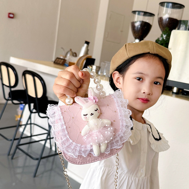 Children's little Chanel princess single-shoulder bag, fashionable cartoon Elsa girl gradient bow bead hand-held crossbody bag Specification drawing
