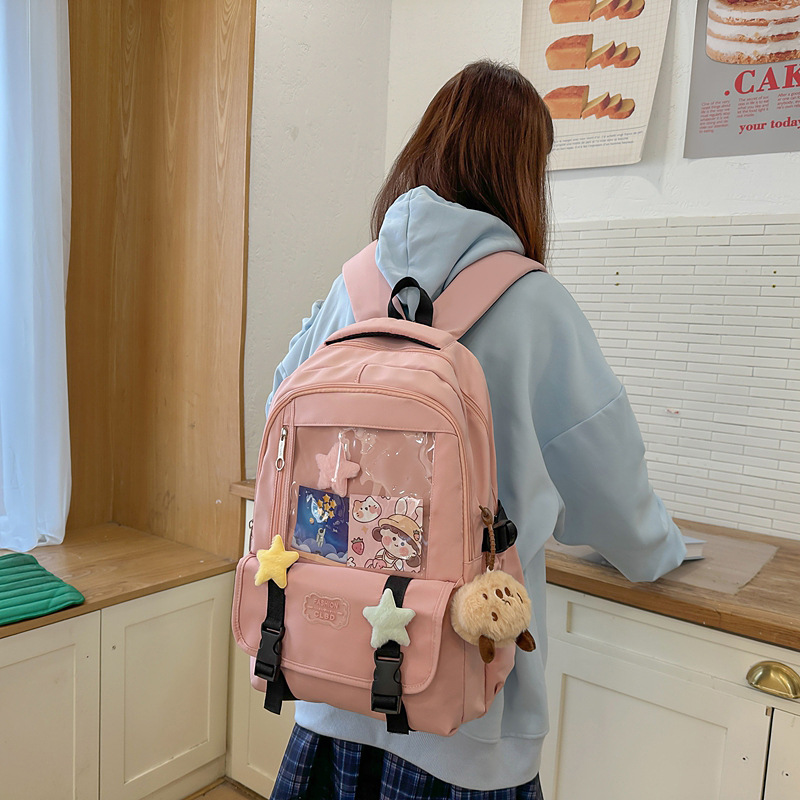 Backpack for junior high school girls, transparent student backpack, large capacity, high appearance level, ins versatile, pain-relieving backpack full figure