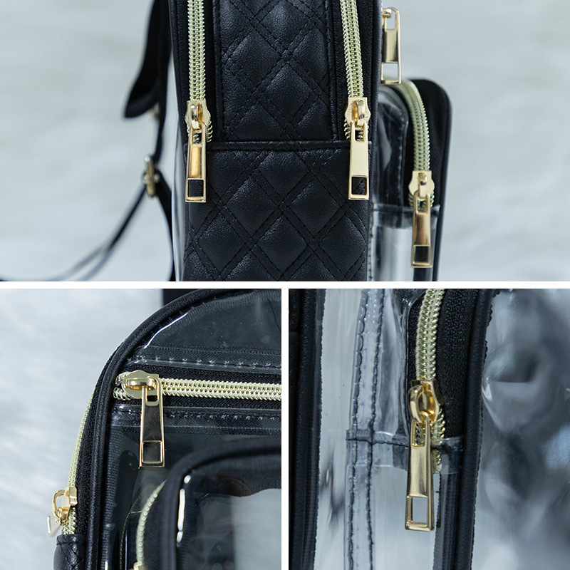 Cross-border bestseller Amazon quilted backpack, multi-layer large-capacity women's fashion backpack, waterproof transparent pvc bag Specification drawing