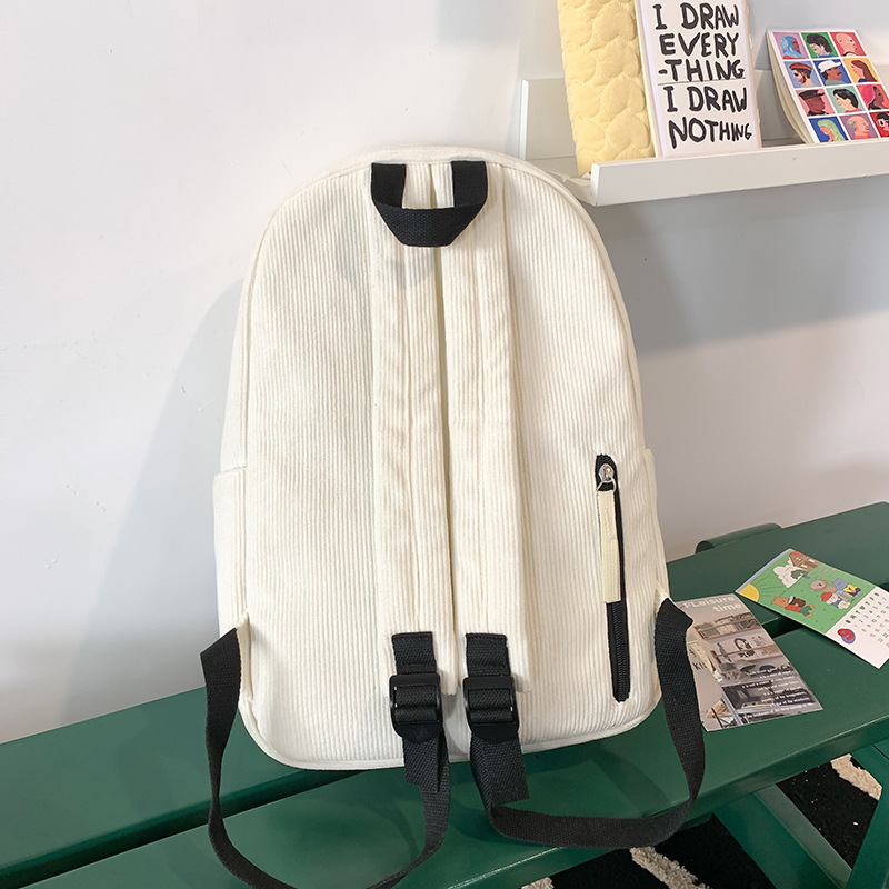 Japanese-style InS-style cute star schoolbag, female high school student corduroy backpack, casual college student campus backpack Specification drawing
