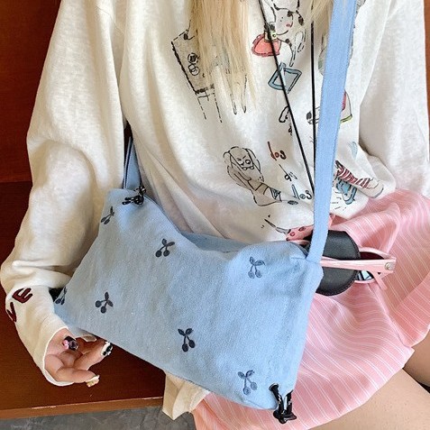 Niche fashion underarm bag for women, 2025 new style, high-end polka dot single-shoulder bag, denim crossbody commuter bag Specification drawing