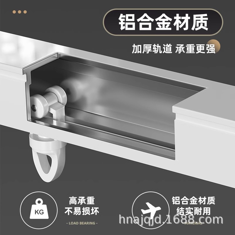 The curtain track is top-mounted and side-mounted, with telescopic sliding wheels, sliding rails, straight rails, and double-track silent curtain boxes and curtain rods details Picture