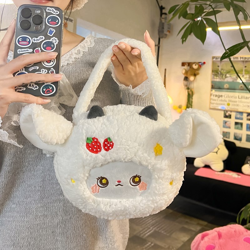Lambskin, cute little sheep, adorable hand-held round bag, Instagram, girlish heart, Japanese student soft and cute coin purse grab bag Specification drawing