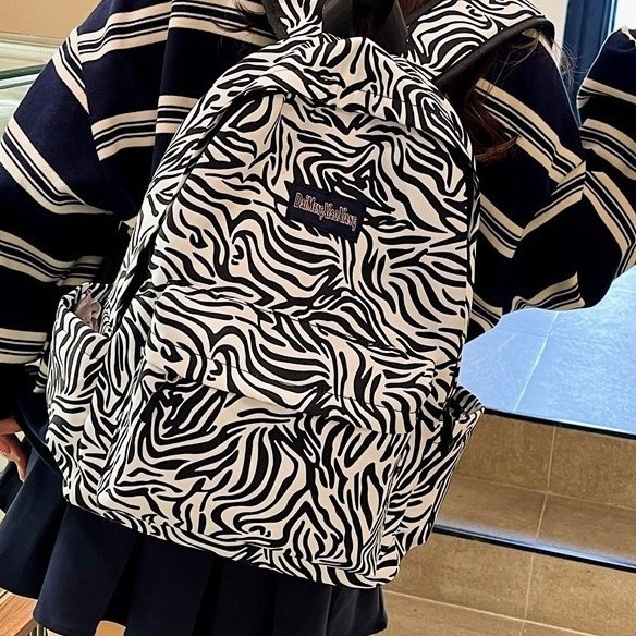 Harajuku-style casual canvas, cow and leopard print backpacks, ins high school and college schoolbags, trendy girls' campus backpacks Specification drawing