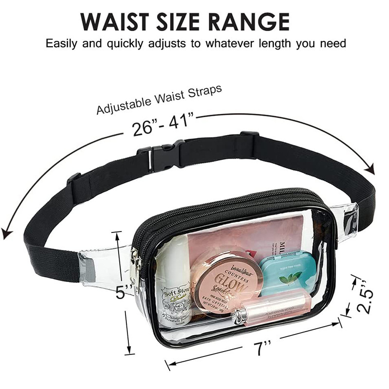 Cross-border bestseller PVC transparent waist bag, waterproof sports bag, large-capacity, lightweight travel small items, loose change storage bag Specification drawing