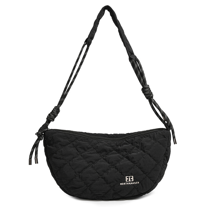 Large-capacity crossbody bag for women, simple large-capacity dumpling bag, new autumn and winter cotton-padded jacket bag, diamond-shaped embroidered thread single-shoulder bag Item Picture