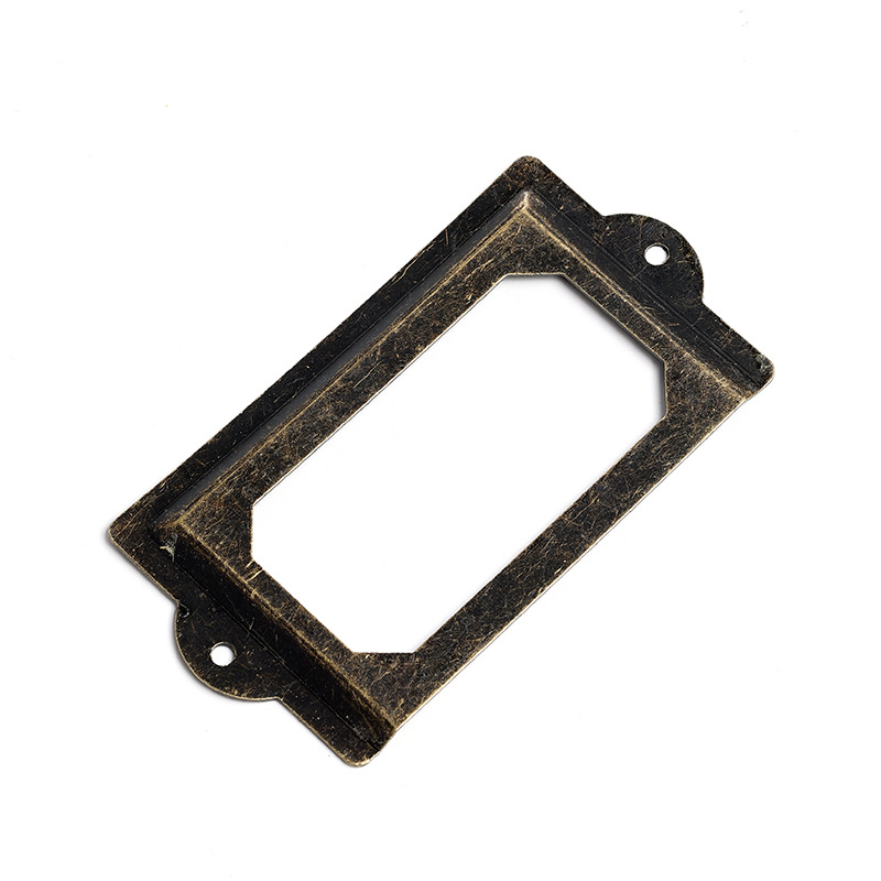 Small card slot, business card frame, handle, label frame, square frame, iron sheet, antique drawer, card holder, label, bookmark frame Item Picture
