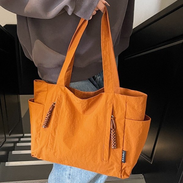 New cross-border solid-color canvas bag, women's large-capacity single-shoulder bag, 2025 new student versatile tote bag, handbag Specification drawing
