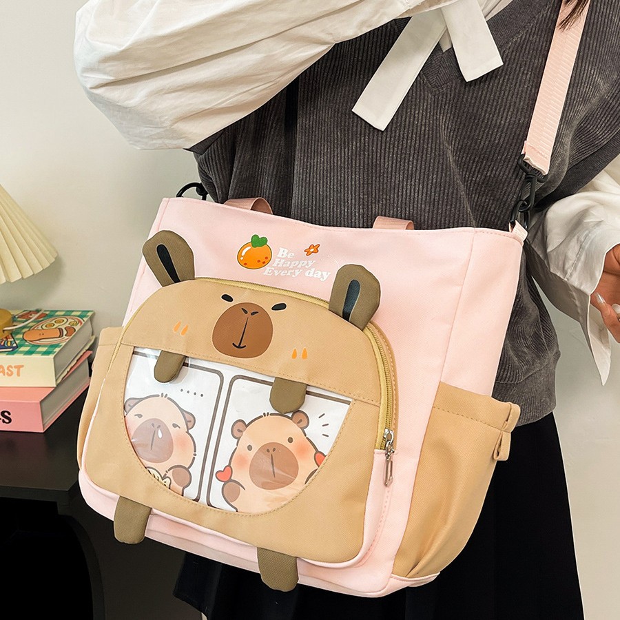 Japanese-style lightweight capibara bag, cute pain bag, casual, simple and fresh girl single-shoulder bag, student crossbody bag Specification drawing