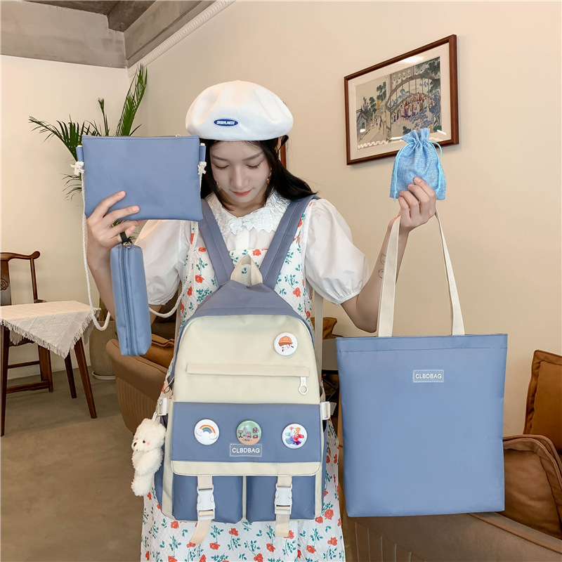 Wholesale of 2025 new Korean style color-blocking and fresh backpacks for both boys and girls in junior and senior high schools full figure