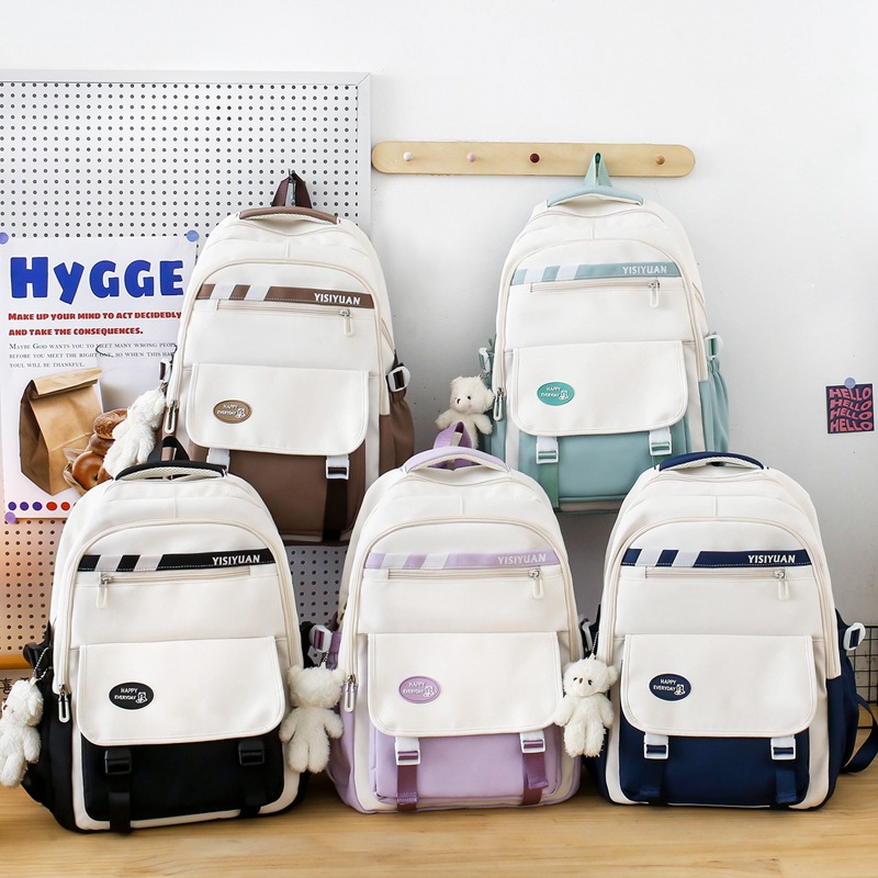 The Korean version of the Instagram large-capacity backpack for junior and senior high school students is a trendy four-piece set with contrasting colors Specification drawing