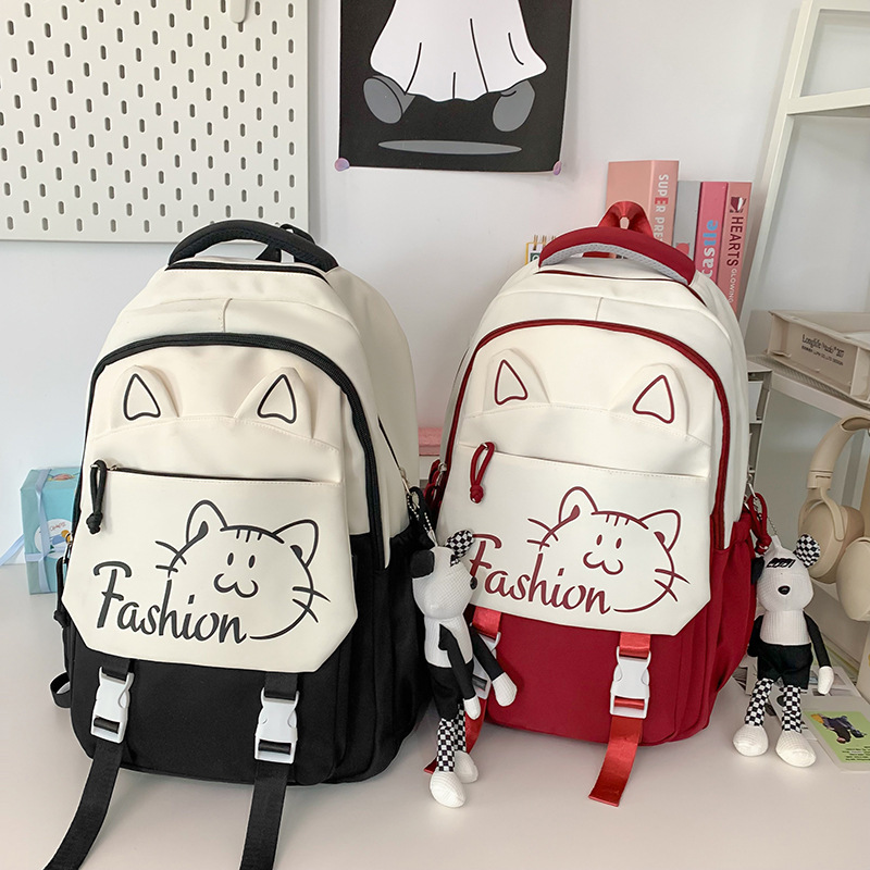 High-appearation-level schoolbag for primary and junior high school students to reduce burden, large-capacity backpack, cartoon cute cat casual backpack for girls full figure