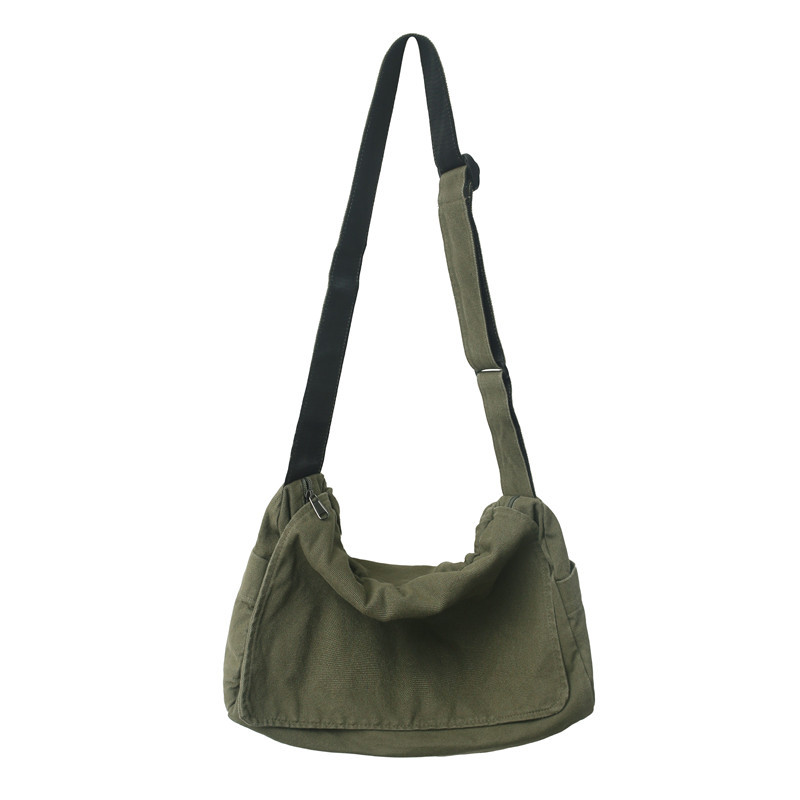 Washed canvas bag, women's laid-back style crossbody bag, women's artistic style college student class bag, casual single-shoulder postman bag Item Picture