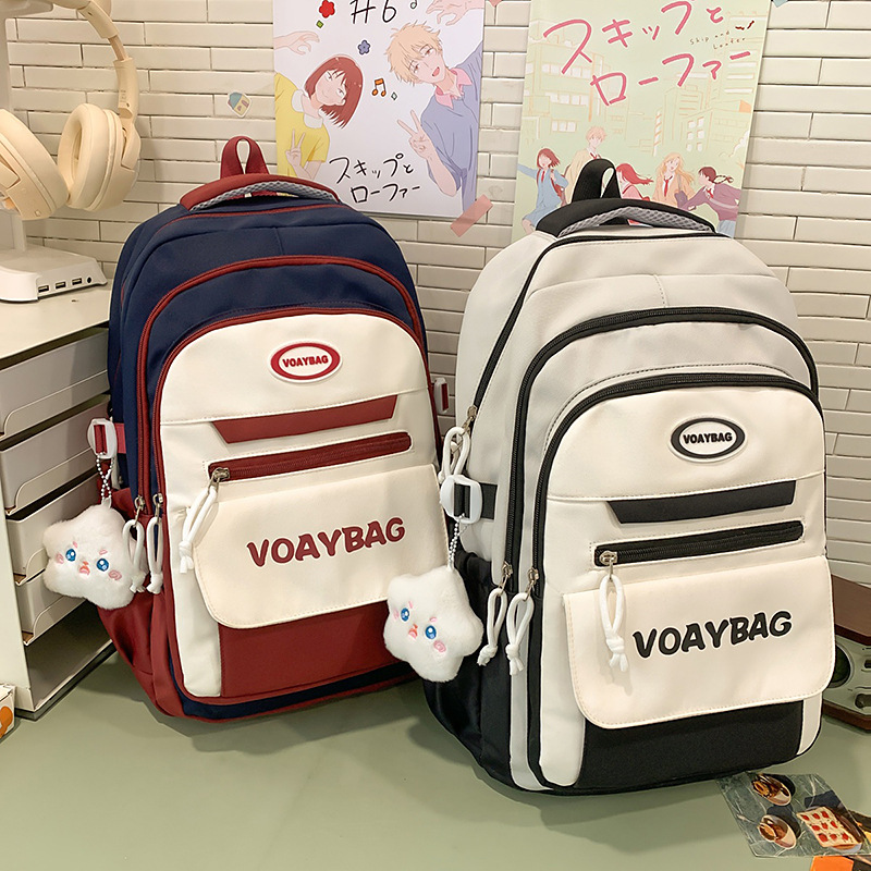 High-appearance-level schoolbags for girls, large-capacity backpacks for junior high school students, multi-layered load-reducing color-blocking versatile backpacks for senior high school students full figure