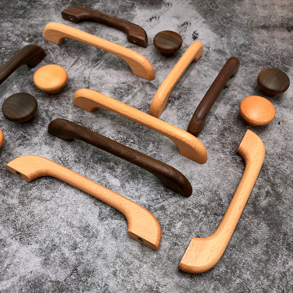 Solid wood wardrobe handles, Nordic modern and simple cabinet doors, cabinet doors, wooden handles, small solid wood drawers, push-pull full figure