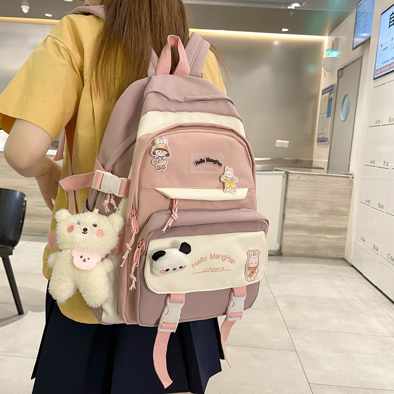 ins Korean version backpack for junior high school and primary school students, forest-themed, versatile, large-capacity backpack, color-blocked schoolbag for girls, high appearance level details Picture