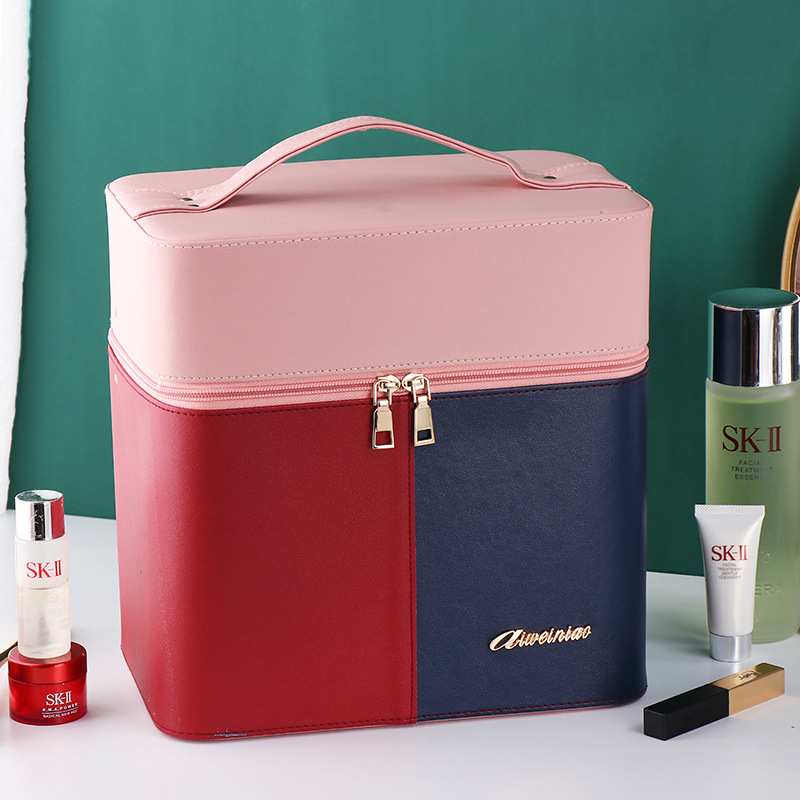 Wholesale of 2023 new color-blocking portable makeup bags for women, large-capacity dust-proof, multi-functional professional nail care storage boxes Specification drawing
