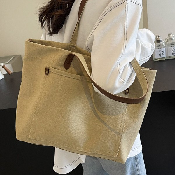 Casual canvas bag, women's single-shoulder crossbody bag, large-capacity Korean version Harajuku handbag, men's simple and versatile tote large bag Specification drawing
