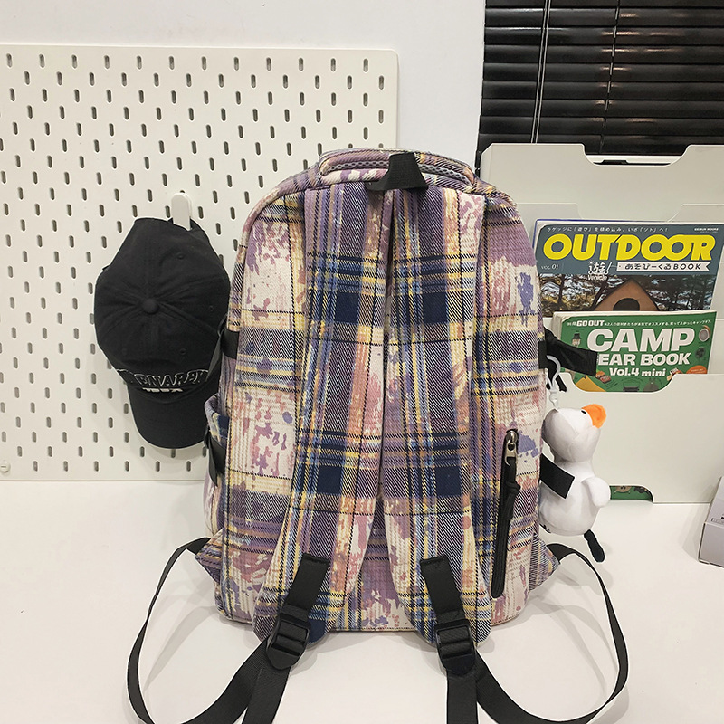 Checkered schoolbag for girls, Korean-style campus couple commuting backpack, new Japanese-style ins style backpack for junior and senior high school students Specification drawing