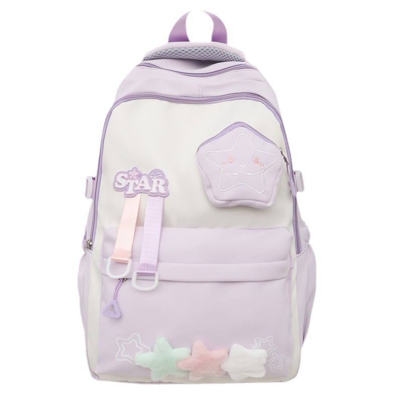 Cute star girl schoolbag, simple and large-capacity junior high school backpack, high appearance level, dirt-resistant campus backpack Item Picture