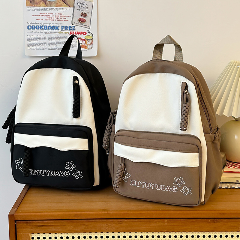 Cross-border color-blocking girl student small backpack, new high appearance level, versatile mini schoolbag, commuter travel bag full figure