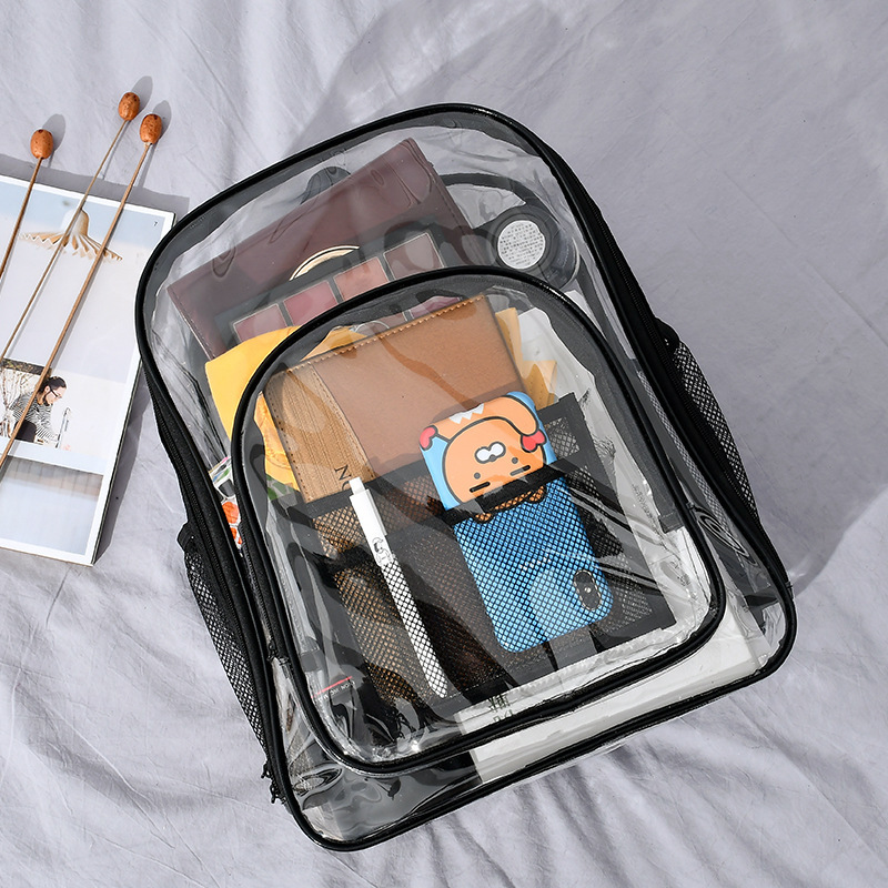 Amazon transparent PVC double-shoulder heavy-duty backpack, student portable hand-held schoolbag, travel waterproof storage bag in stock Specification drawing