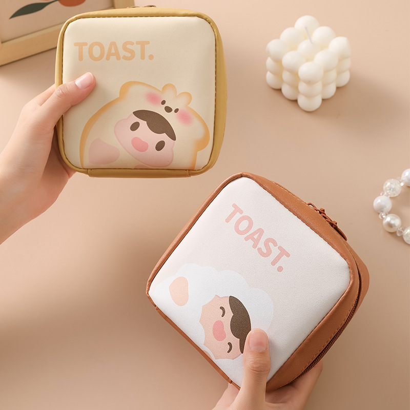 PU large-capacity portable mini menstrual storage bag, water-repellent sanitary pad storage bag, loose change cartoon storage bag Application Scenario