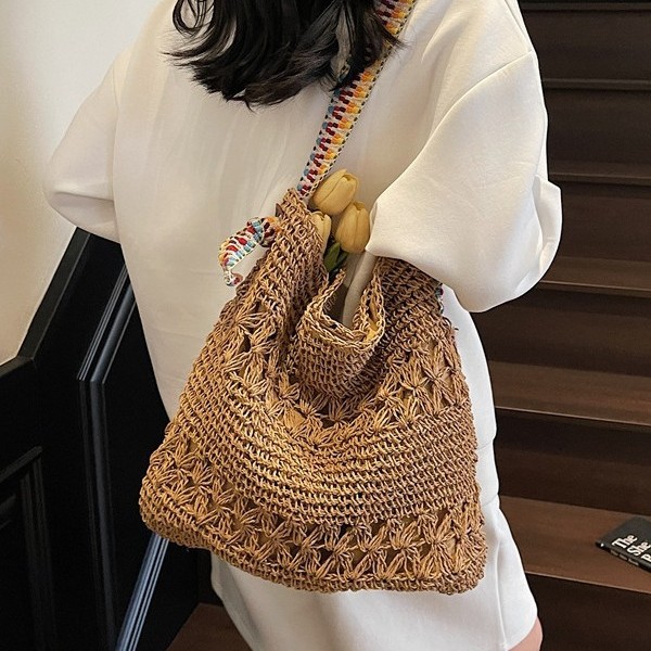 Lazy style straw woven bag for women 2025 Summer new versatile single-shoulder commuter tote bag, beach vacation bag Specification drawing