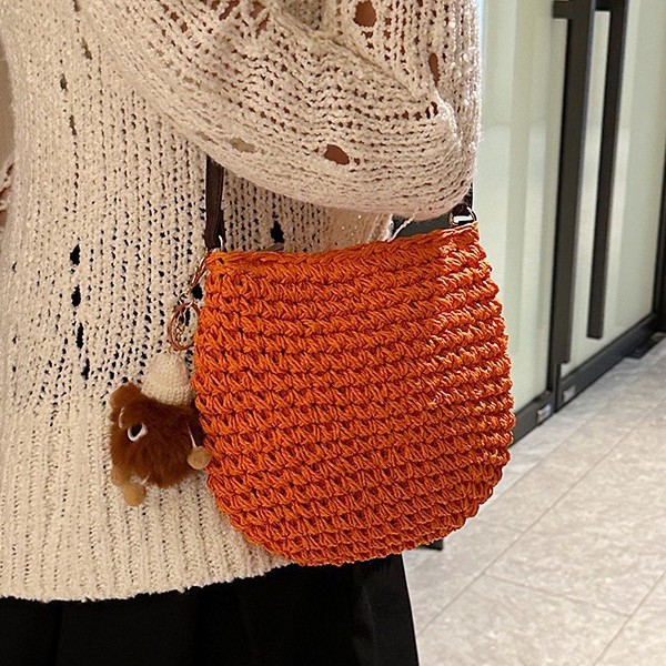 Vacation mini straw woven bag 2025 Summer new style fashionable beach bag, lightweight mobile phone bag, single-shoulder crossbody women's bag Specification drawing