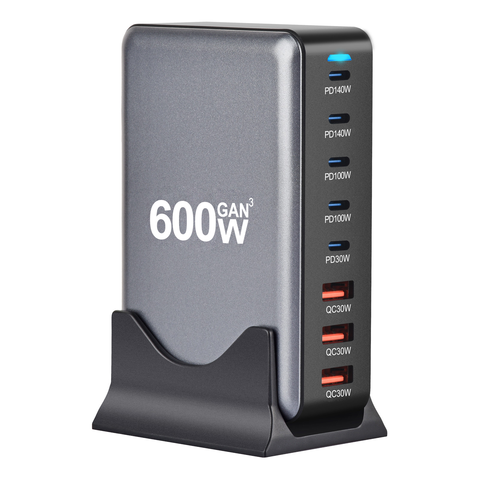 The new 600W desktop charger, 600W nitrogen or gallium PD3.1 adapter, is a cross-border bestseller and a 600W multi-functional charger full figure