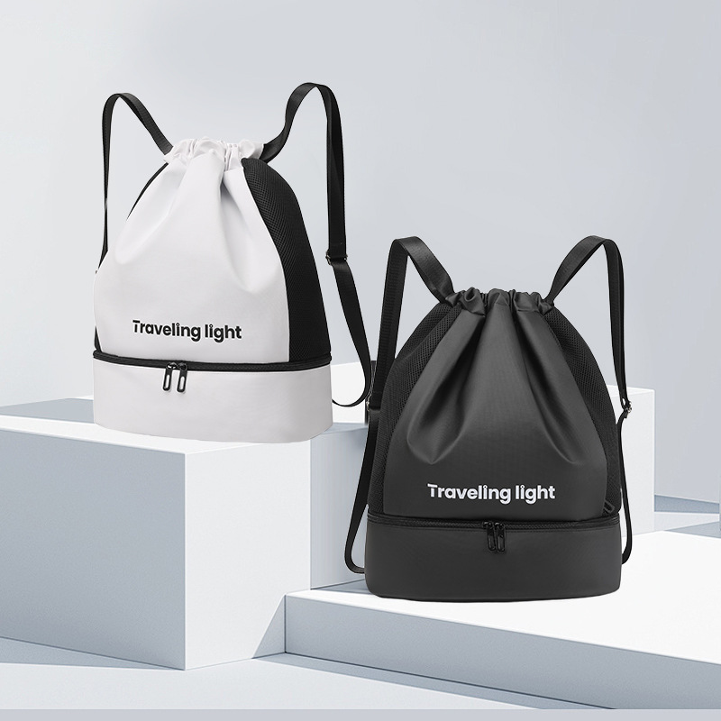 Runhui leather film drawstring fitness backpack, Waterproof swimming bag, Travel Storage Bag, dry and wet separation bag, backpack details Picture