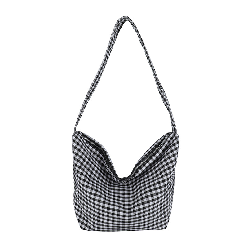 A large-capacity tote bag for college students commuting to class, a new 2024 style laid-back Instagram checkered artistic crossbody bag Item Picture