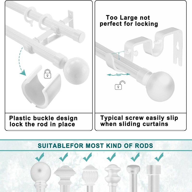 Two sets of white double-pole brackets and four curtain accessories with screw glue Application Scenario