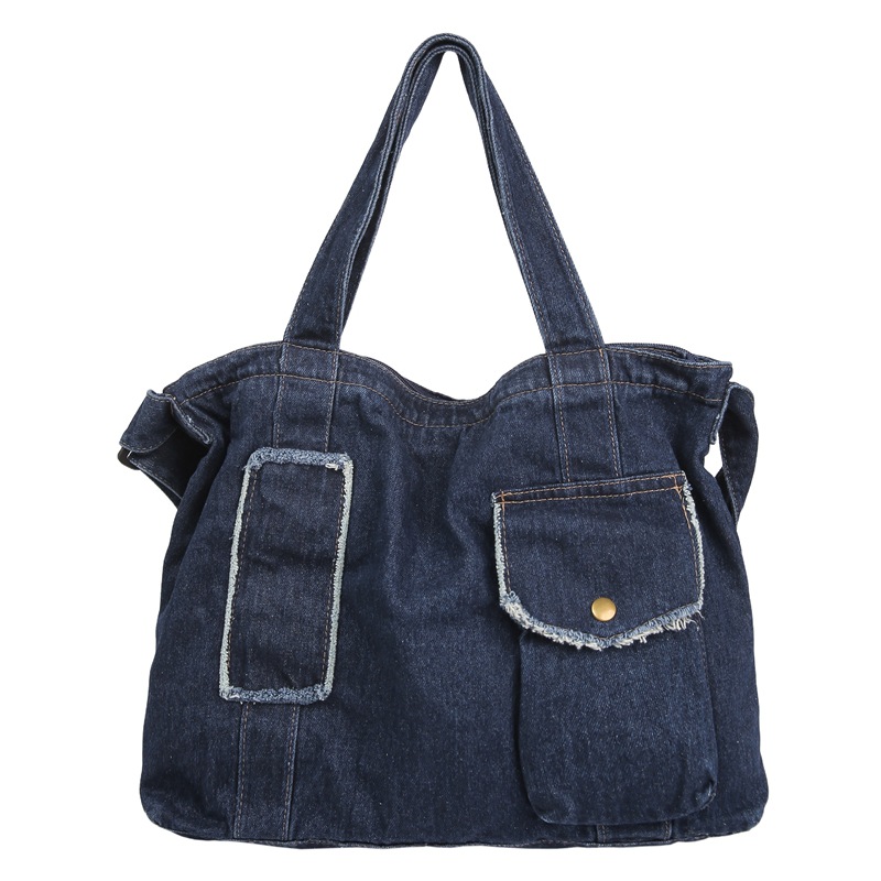 The large-capacity denim canvas bag for women has sparked a new trend of student schoolbags, travel tote bags and commuting single-shoulder bags Item Picture