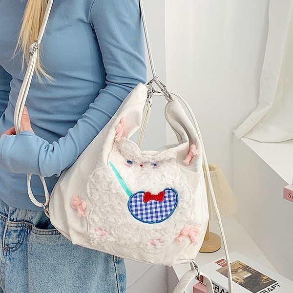A new large-capacity plush cartoon fresh backpack for cute girls and a trendy multi-functional commuting crossbody bag Specification drawing