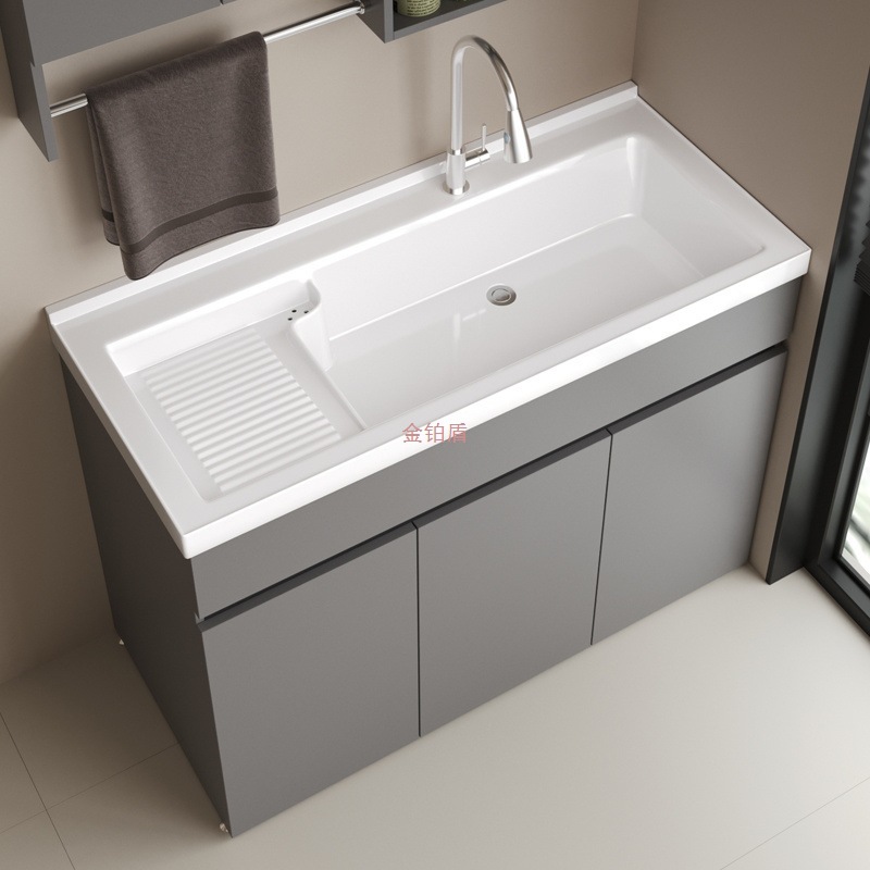 Honeycomb aluminum balcony cabinet, integrated washbasin and wardrobe, ceramic integrated basin with washboard, bathroom cabinet, washbasin and sink details Picture