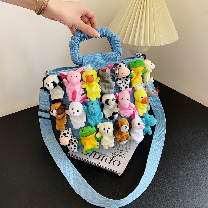 Spring 2025 new cartoon handbag, plush and cute little animal handbag, casual girl single-shoulder crossbody bag Specification drawing