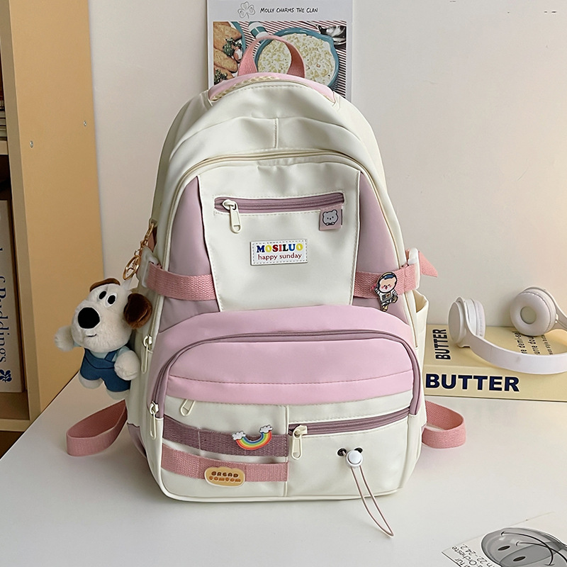 The schoolbag is in an InS-style Korean style with contrasting colors. It's a large-capacity backpack for junior high school students, simple and trendy. It's a relaxing backpack that reduces the burden on students details Picture