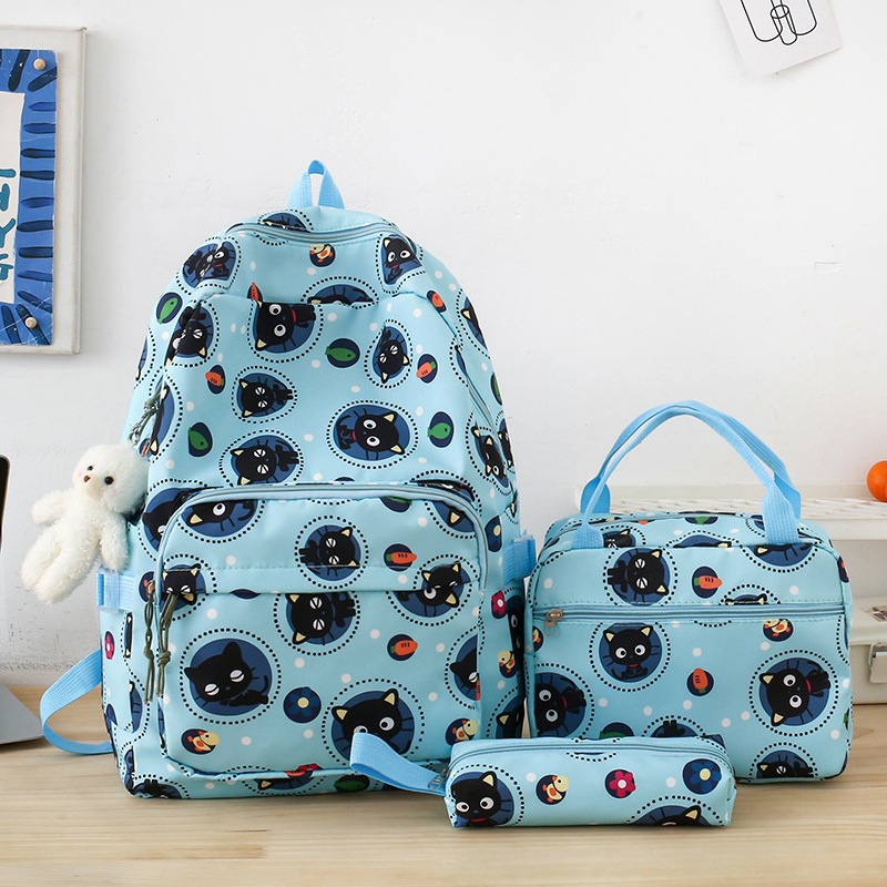A three-piece set of cute cat backpacks for girls in grades three to six, a large-capacity cartoon travel backpack details Picture