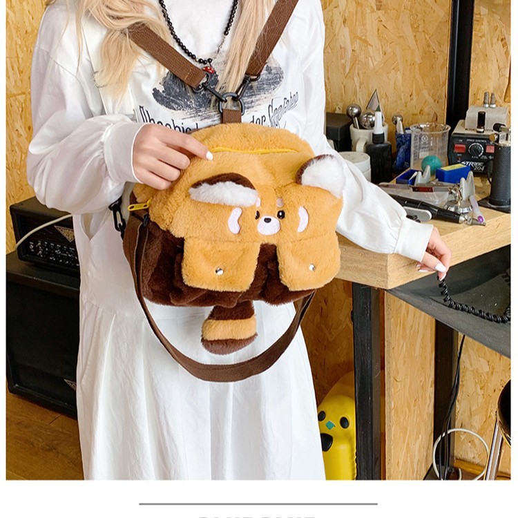 Cute little panda cartoon doll, stylish backpack, Korean-style girl's cute and sweet plush crossbody bag, high appearance level details Picture