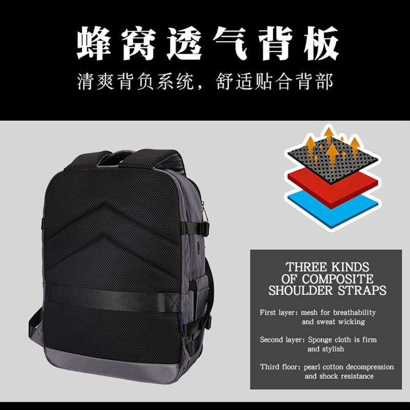 New cross-border fashionable and simple men's backpack, large-capacity water-resistant computer bag, multi-functional casual backpack Specification drawing