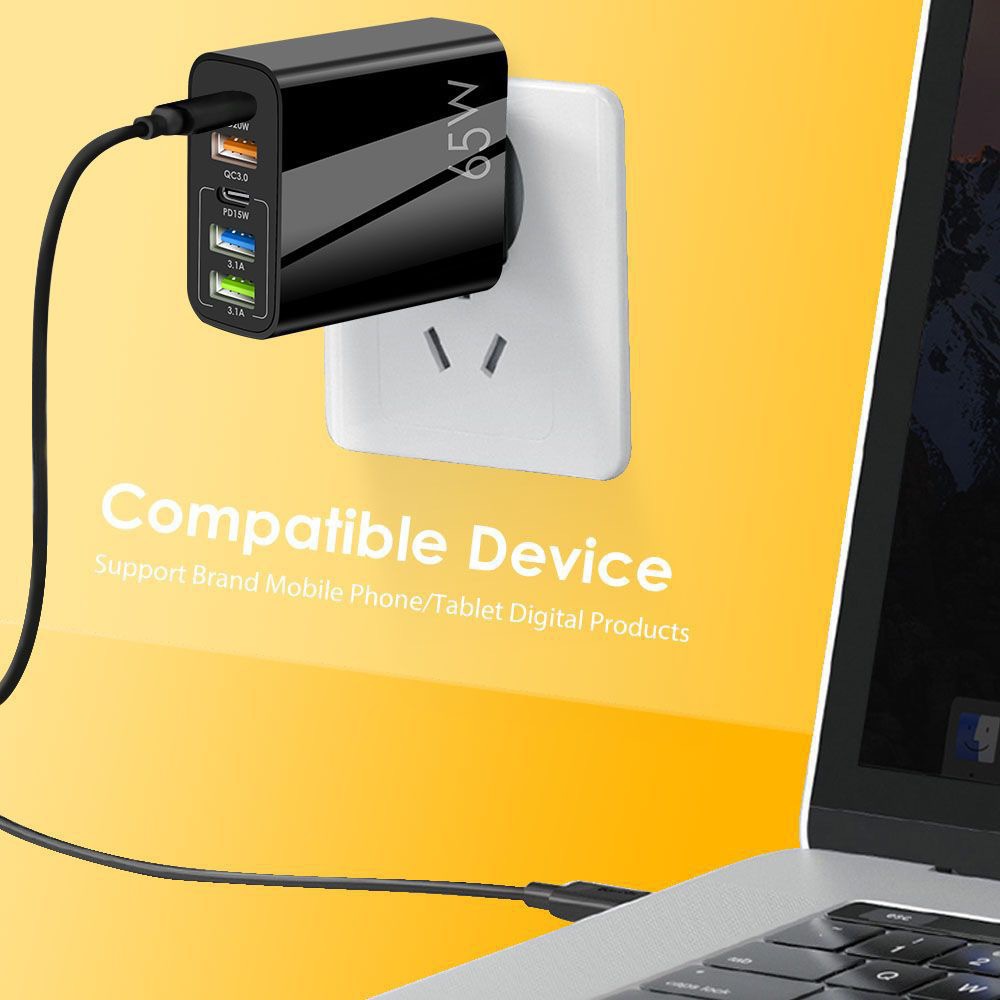 New PD+3USB multi-port adapter, European, American and British standard PD65W fast charging mobile phone charger 5V 2.4A charging head Specification drawing