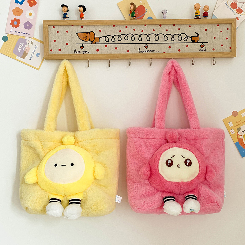 New cartoon egg doll Kuromi Melody single-shoulder bag, cute three-dimensional plush toy storage bag, wholesale for export Specification drawing
