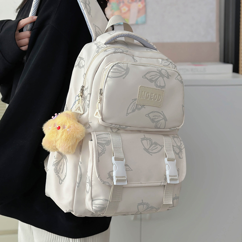 Girls' schoolbag, Korean version, high appearance level, butterfly print backpack, large capacity and versatile backpack for junior and senior high school students full figure