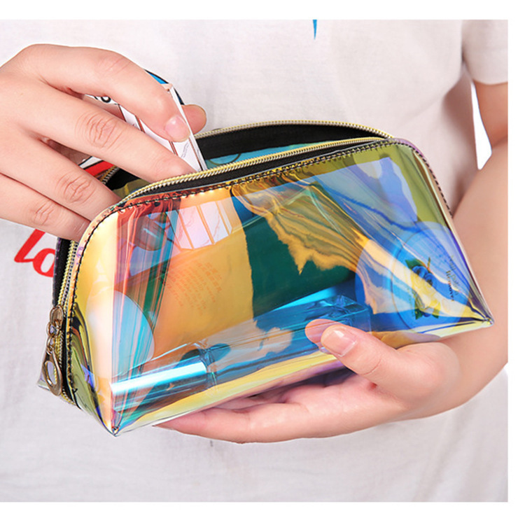 Waterproof laser makeup bag, portable TPU, ladies' hand-held colorful makeup bag, portable skin care product storage bag details Picture