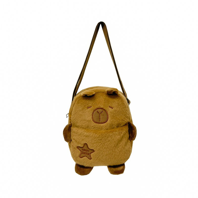 New Capibara plush mobile phone small bag, women's autumn and winter cartoon capybara crossbody bag, durable commuting chest bag Item Picture