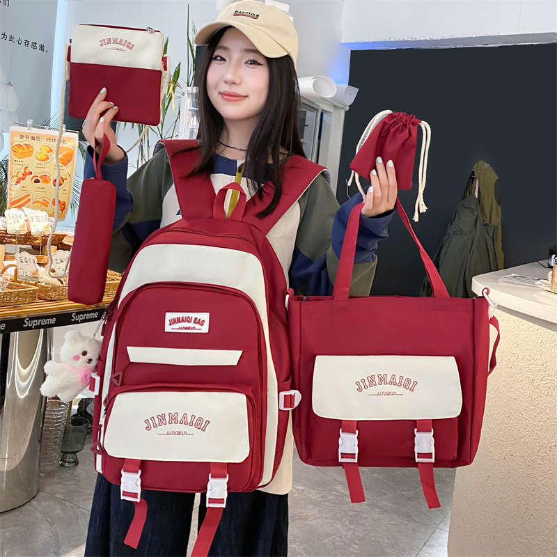 A five-piece Korean-style large-capacity schoolbag for girls in junior high school, a versatile casual backpack for protecting the spine, and a trendy backpack for girls with high appearance standards Specification drawing