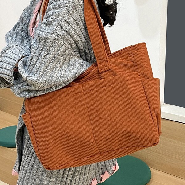 Casual crossbody bag, Japanese large-capacity corduroy bag, new simple hand-held tote commuter single-shoulder handbag full figure