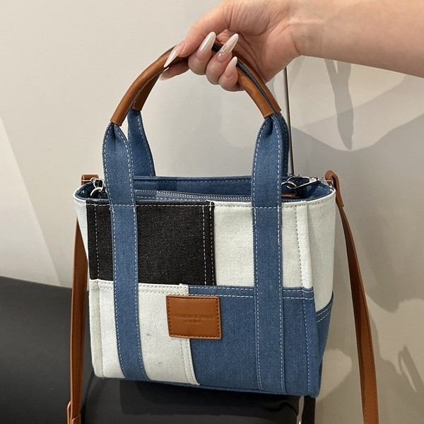 A new spring and summer denim casual square bag, a crossbody bag with color-blocking hand-held tote bag, and an Instagram trendy single-shoulder bag Application Scenario