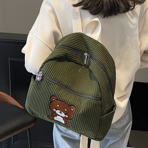 ins Versatile casual backpack, women's versatile artistic backpack, fresh and solid color Korean-style bear backpack Specification drawing